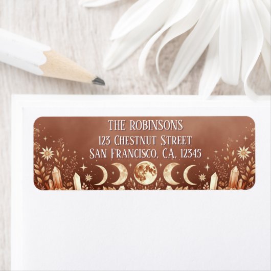 Terracotta Boho Celestial Moon Phase  ラベル (インサイチュ)