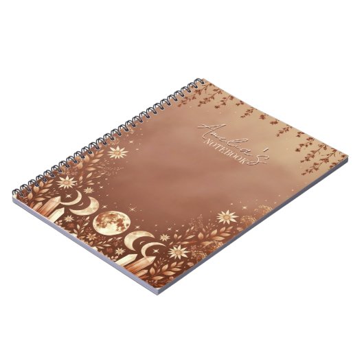 Terracotta Boho Celestial Moon Phase Notebook  ノートブック (左側)
