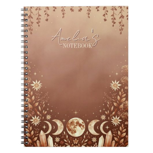 Terracotta Boho Celestial Moon Phase Notebook  ノートブック (正面)