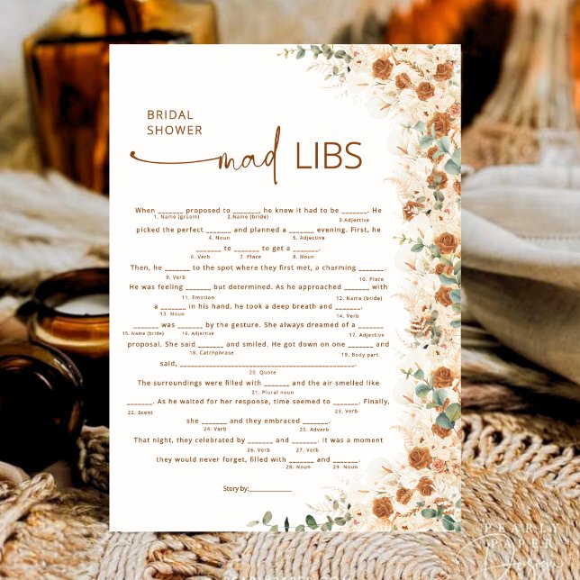 Terracotta Boho Floral Bridal Shower Mad Libs Game (クリエイターアップロード済み)