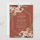 Terracotta Boho Floral Elegant QR Code Wedding 招待状 (正面)