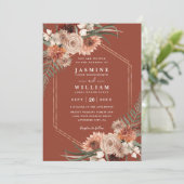 Terracotta Boho Floral Elegant QR Code Wedding 招待状 (スタンド正面)