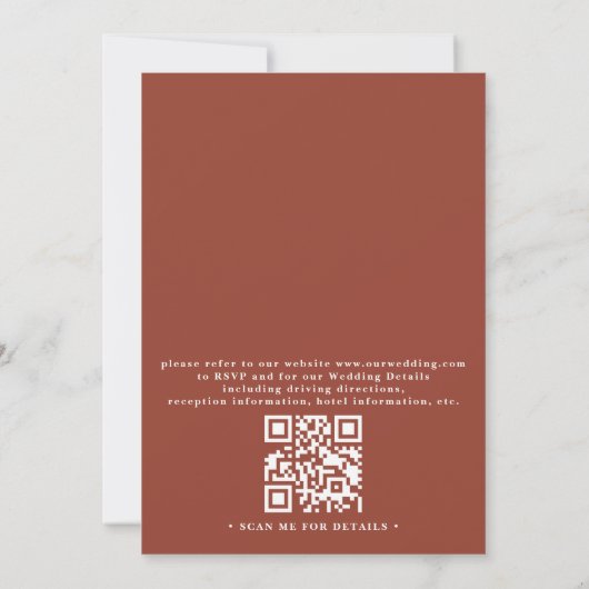 Terracotta Boho Floral Elegant QR Code Wedding 招待状 (裏面)