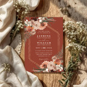 Terracotta Boho Floral Elegant QR Code Wedding 招待状