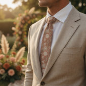 Terracotta Boho Floral Sketch Peony Botanical ネクタイ