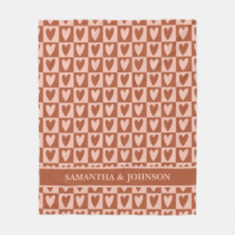 Terracotta Boho Hearts Valentine Gift フリースブランケット