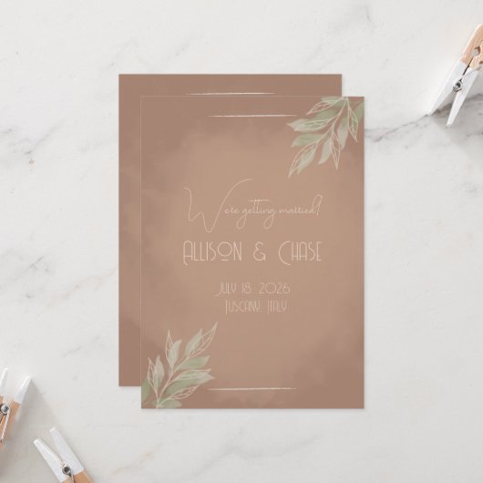 Terracotta Boho Minimalist Save the Date card 招待状 (正面/裏面インサイチュ)