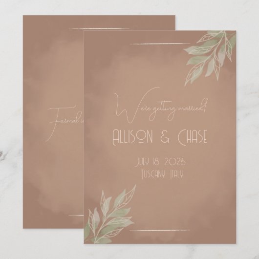 Terracotta Boho Minimalist Save the Date card 招待状 (正面/裏面)