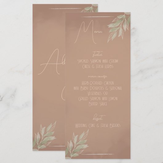 Terracotta Boho Minimalist Wedding Menu (style 2) メニュー (正面/裏面)