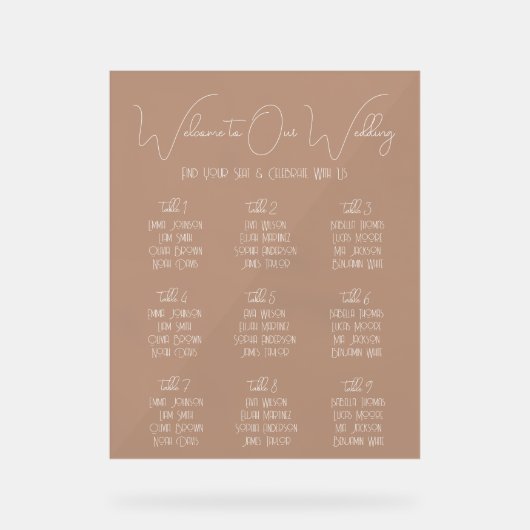 Terracotta Boho Minimalist Wedding Seating Chart アクリルサイン (正面)