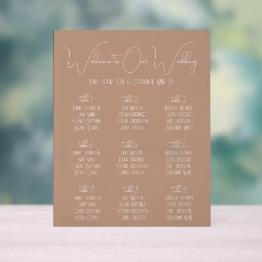 Terracotta Boho Minimalist Wedding Seating Chart アクリルサイン (ニュートラル)
