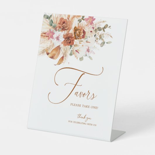 Terracotta Boho Pampas Floral Wedding Favor Sign 台座サイン (正面)