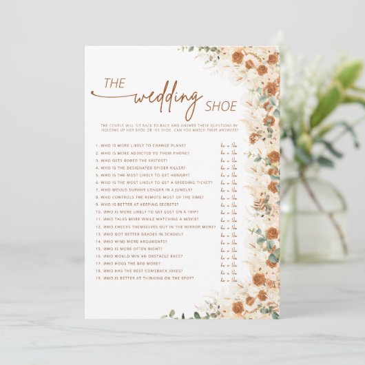 Terracotta Boho Pampas Floral Wedding Shoe Game  (スタンド正面)