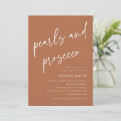 Terracotta Boho Pearls and Prosecco Bridal Shower 招待状 (スタンド正面)