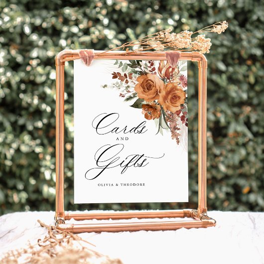 Terracotta Boho Rose Cards & Gifts Wedding Table 台座サイン