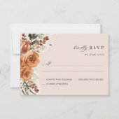 Terracotta Boho Rose Floral Watercolor Wedding 出欠カード (正面)