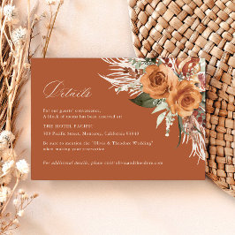 Terracotta Boho Rose Floral Wedding Details Hotel エンクロージャーカード