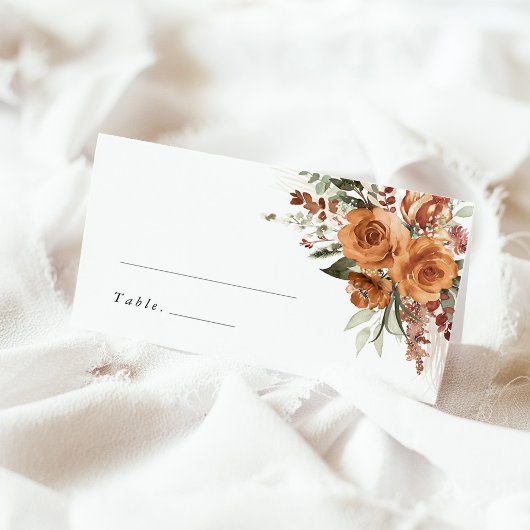 Terracotta Boho Rose Floral Wedding Name プレイスカード