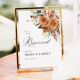 Terracotta Boho Rose Floral Wedding Reserved Sign ポスター
