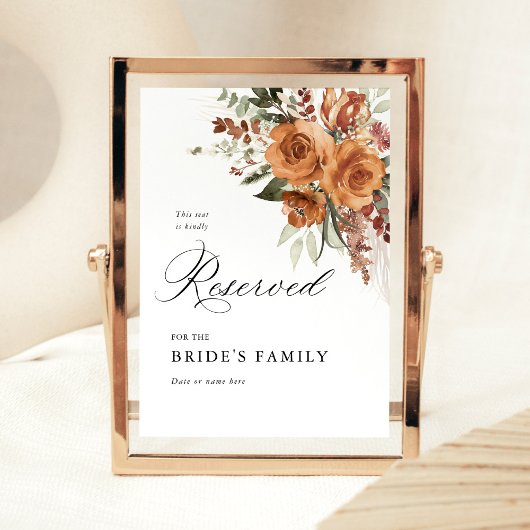 Terracotta Boho Rose Floral Wedding Reserved Sign ポスター