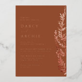 Terracotta Boho Rose Gold Foil Wedding 箔招待状 (正面)
