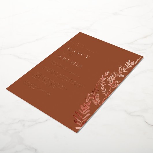 Terracotta Boho Rose Gold Foil Wedding 箔招待状 (回転した状態)