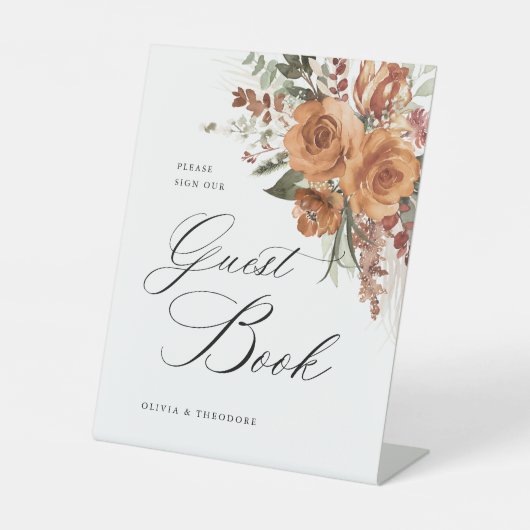 Terracotta Boho Rose Guest Book Wedding Table 台座サイン (正面)