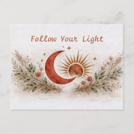 Terracotta Boho Sun Moon Botanical Watercolor ポストカード