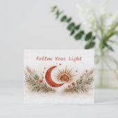 Terracotta Boho Sun Moon Botanical Watercolor ポストカード (スタンド正面)