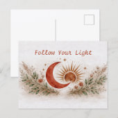 Terracotta Boho Sun Moon Botanical Watercolor ポストカード (正面/裏面)
