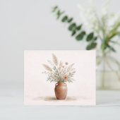 Terracotta Boho Vase Pampas Grass Botanical ポストカード (スタンド正面)