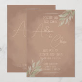 Terracotta Boho Wedding Invitation with Minimalist 招待状 (正面/裏面)