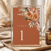 Terracotta Boho Wedding Table Numbers, Rose Floral