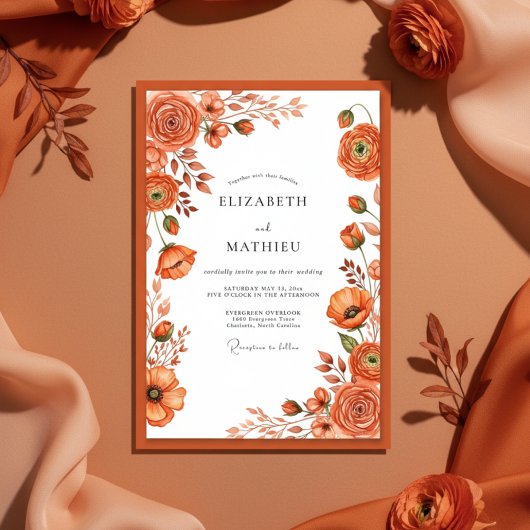 Terracotta Botanical Autumn Wedding 招待状