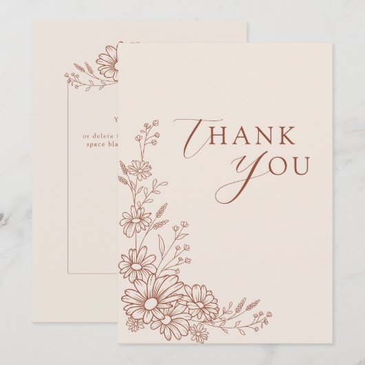 Terracotta Botanical Daisy Garden Wedding サンキューカード (正面/裏面)