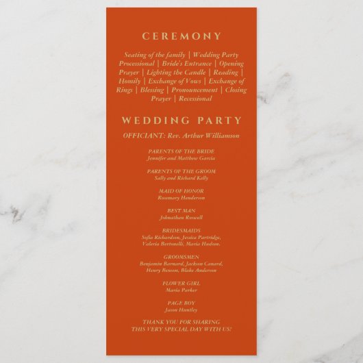 Terracotta Botanical Minimalist Christian Wedding  プログラム (裏面)