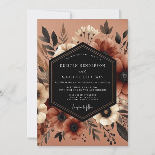Terracotta Botanical Moody Wedding 招待状 (正面)