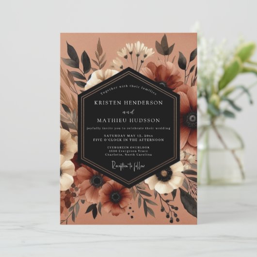 Terracotta Botanical Moody Wedding 招待状 (スタンド正面)