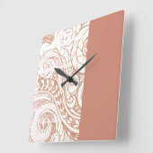 Terracotta Botanical Swirl Modern スクエア壁時計 (傾斜)