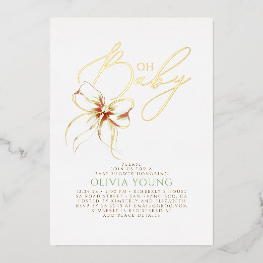 Terracotta Bow Fall Gender Neutral Baby Shower 箔招待状 (正面)