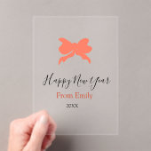 Terracotta bow happy new year name year boho retro アクリル招待状 (インサイチュ (ポータブル))