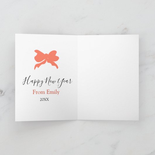 Terracotta bow happy new year name year boho retro カード (内部)