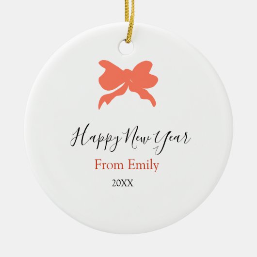 Terracotta bow happy new year name year boho retro セラミックオーナメント (正面)