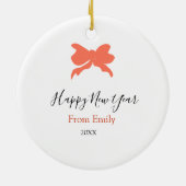 Terracotta bow happy new year name year boho retro セラミックオーナメント (裏面)