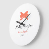 Terracotta bow happy new year name year boho retro ラージ壁時計 (傾斜)