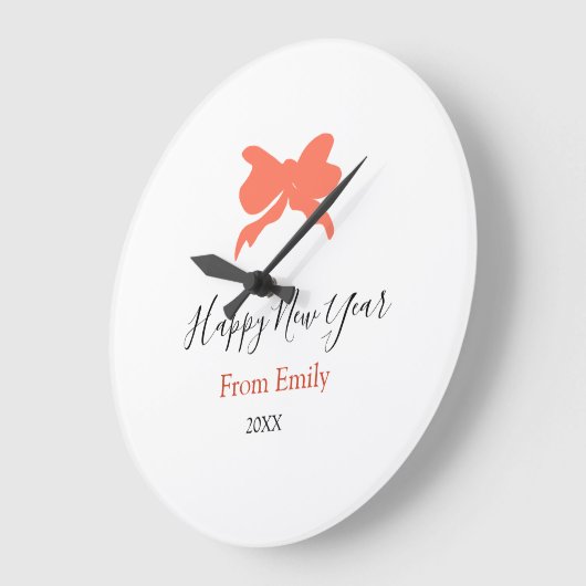 Terracotta bow happy new year name year boho retro ラージ壁時計 (傾斜)