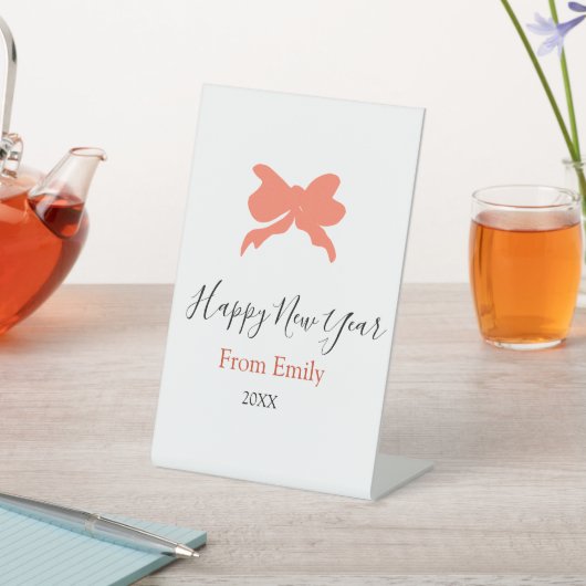 Terracotta bow happy new year name year boho retro 台座サイン (インサイチュ)