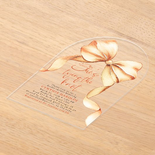 Terracotta Bow She's Tying the Knot Bridal Shower アクリル招待状 (レイダウン)