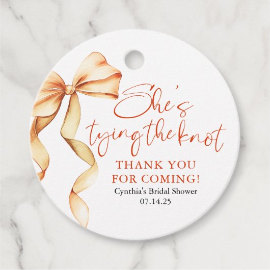 Terracotta Bow She's Tying the Knot Bridal Shower フェイバータグ (正面)