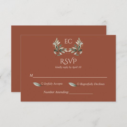 Terracotta Branch Monogram Wedding 出欠カード (正面/裏面)